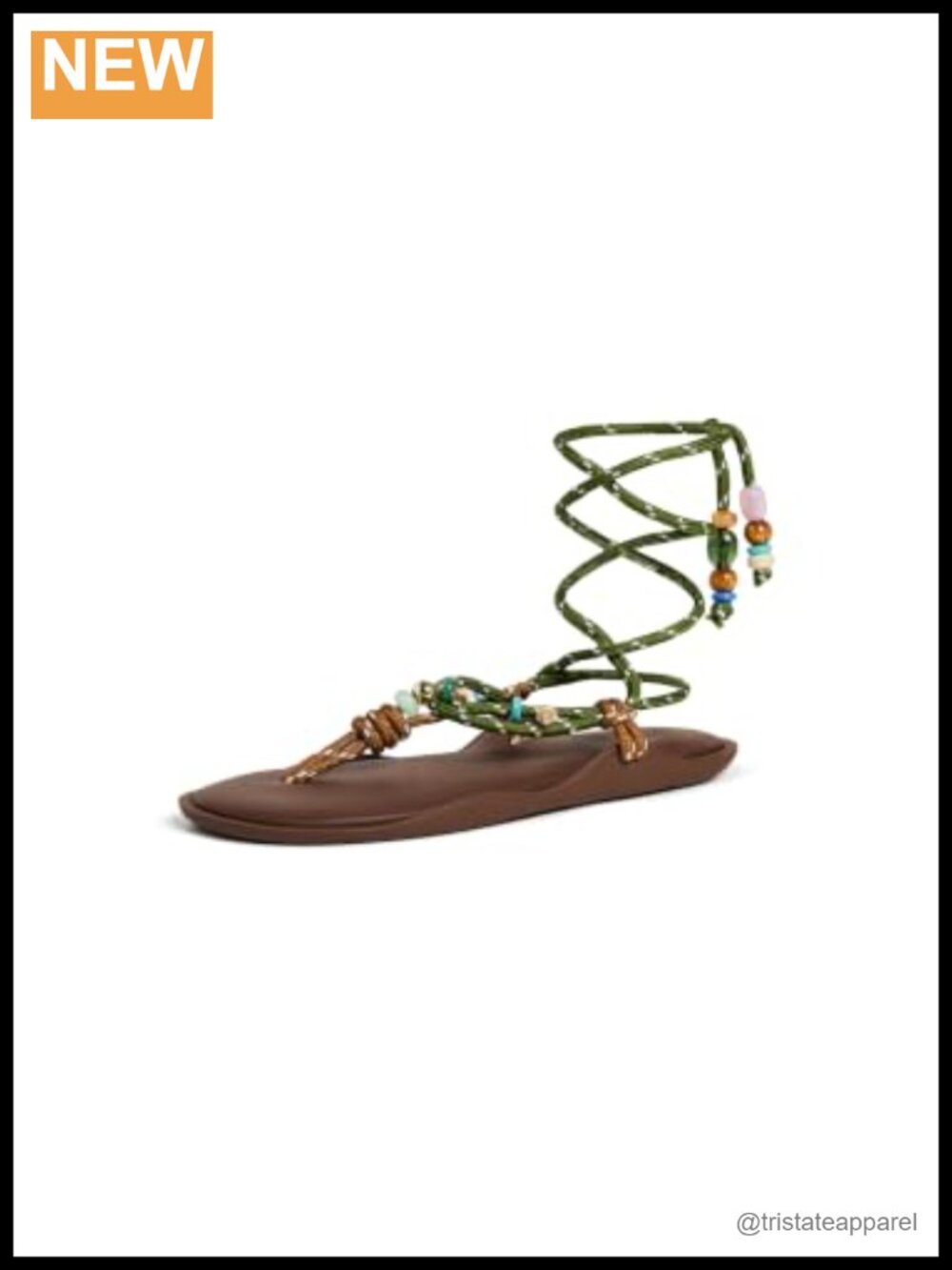 Rope Lace Up Ankle Strap Flat Sandals with Cushioned Footbed